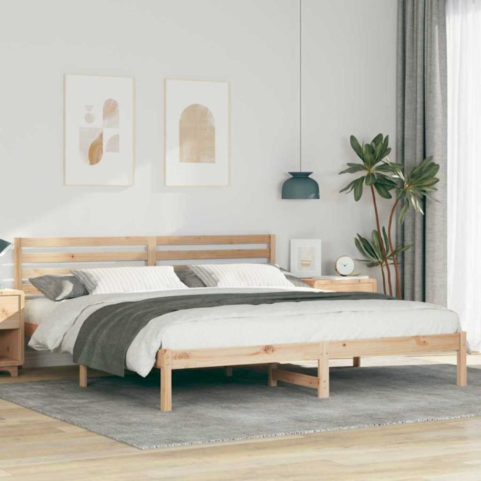 vidaXL Cadru de pat cu headboard Maro 180 x 200 cm Lemn masiv de pin 872278