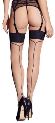 Ciorapi pentru portjartier , Culoare bej/negru Cotelli Legwear - marime M (3) foto