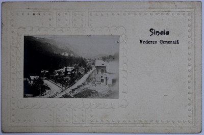 SINAIA - VEDERE GENERALA , CARTE POSTALA ILUSTRATA , EMBOSATA , MONOCROMA,CIRCULATA , DATATA 1928 foto