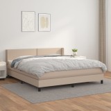 VidaXL Pat box spring cu saltea, cappuccino, 180x200cm piele ecologică