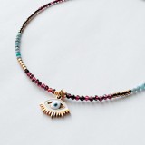 Colier Evil Eye cu granat, turcoaz si hematit - Protectie
