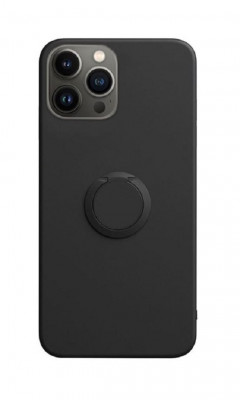 Husa compatibila cu iPhone 14 Plus, silicon, inel rotativ pentru prindere magnetica, interior din catifea, Negru foto