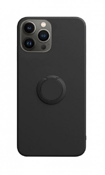 Husa compatibila cu iPhone 14 Pro Max, silicon, inel rotativ pentru prindere magnetica, interior din catifea, Negru