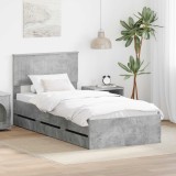 vidaXL Cadru de pat Gri din beton 90 x 190 cm Lemn Ingineresc 3410752