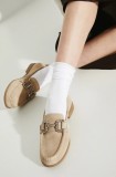 Medicine mocasini din piele intoarsa femei, culoarea bej, cu toc plat