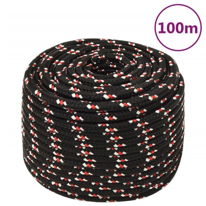 vidaXL Fr&acirc;nghie de barcă, negru, 12 mm, 100 m, polipropilenă