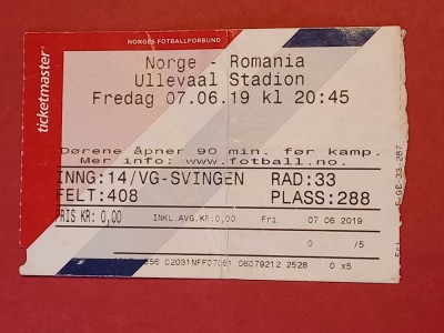 Bilet meci fotbal NORVEGIA - ROMANIA (07.06.2019) foto