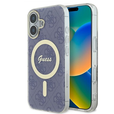 Husa iPhone 16 originala Guess IML 4G MagSafe, albastru, GUHMP16SH4STB foto