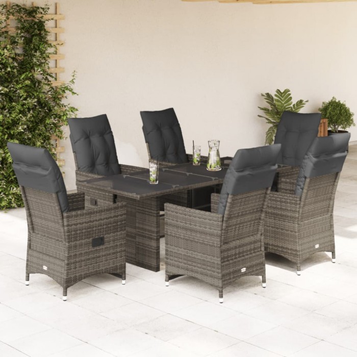Gossi set bistro de gradina cu perne, 7 piese, gri, poliratan