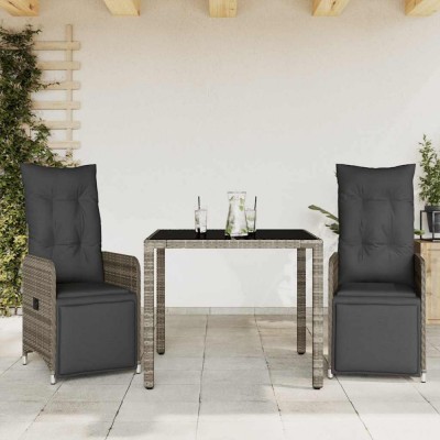 vidaXL Set bistro de grădină cu perne, 3 piese, gri, poliratan 3277165 foto