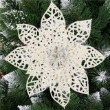 Set 10 ornamente pentru bradul de Craciun, stea Poinsettia, 14cm, alb cu sclipici Household NewTrend
