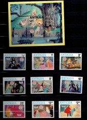 Antigua 1980 - Crăciun, Disney, desene animate, Sleeping Beauty, serie si colita neuzata