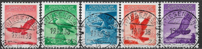 B2041 - Lichtenstein 1934 - pasari 5v.,serie completa,stampila excelenta foto