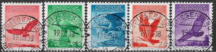 B2041 - Lichtenstein 1934 - pasari 5v.,serie completa,stampila excelenta