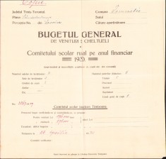 HST A801 Buget 1930 școala Tomnatic Timiș Banat