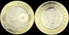 TURCIA 5 LIRA / LIRE 2025 , Bimetal , KM NEW , a UNC / UNC