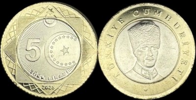 TURCIA 5 LIRA / LIRE 2025 , Bimetal , KM NEW , a UNC / UNC foto