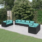 vidaXL Set mobilier de grădină cu perne, 8 piese, negru, poliratan 3102281