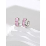 Cumpara ieftin Cercei Forma Geometrica Argintiu cu Roz 1.6x1.5cm - 99509