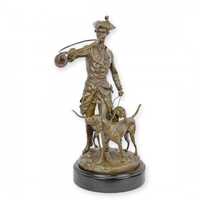 Louis al XV-lea cu caini-statueta din bronz pe un soclu din marmura BX-57 foto