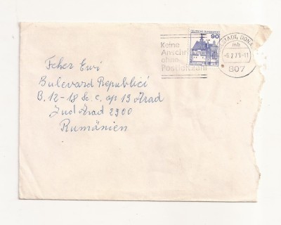 FD18 - Plic Circulat international Germania - Romania , 1979 foto