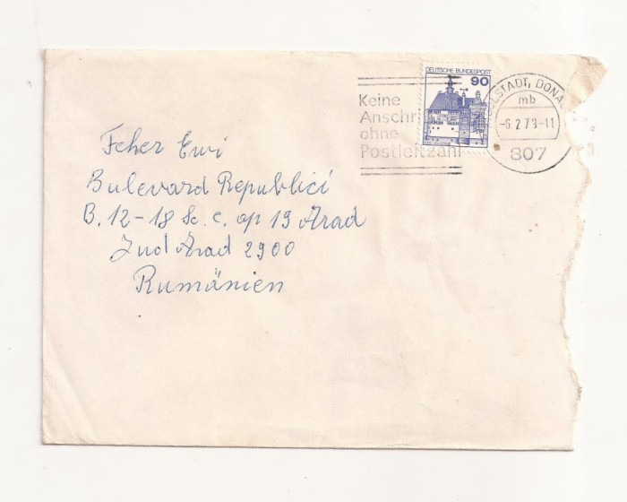 FD18 - Plic Circulat international Germania - Romania , 1979