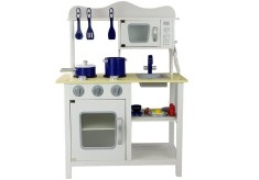 Bucatarie din lemn pentru copii, cu accesorii de bucatarie, Merida alba, LeanToys, 7684