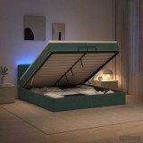 Cumpara ieftin Pat Ottoman cu Saltea si LED Verde inchis 200 x 200 cm Catifea