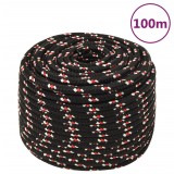VidaXL Fr&acirc;nghie de barcă, negru, 12 mm, 100 m, polipropilenă