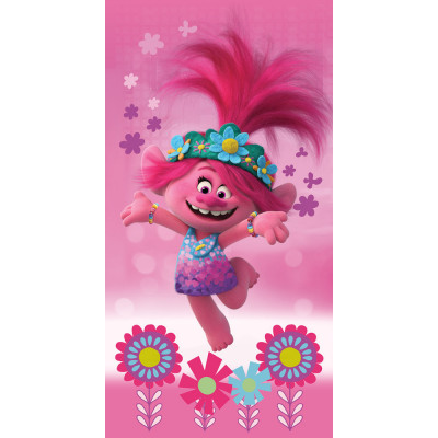 Prosop de plaja Trolls Fun, Roz, 70x140 cm, 100% Bumbac foto