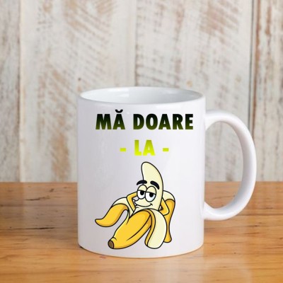 Cana alba personalizata Ma doare la banana, INOVATIX&amp;reg;. 330ml foto