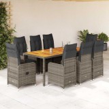 Cumpara ieftin Set bistro de grădină cu perne, 9 piese, gri, poliratan