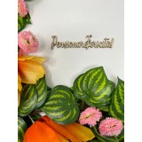 Topper personalizat cu textul ,,Pensionare Fericita pentru aranjamente florale si tort