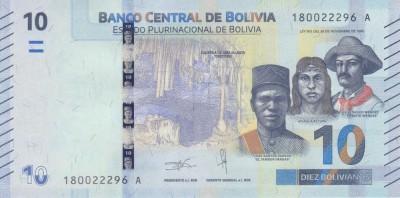Bancnota Bolivia 10 Bolivianos L1986 (2018) - P248 UNC foto