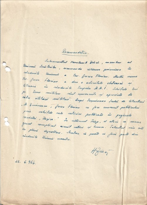 A3586N Haralamb Zincă, act scris și semnat olograf, 1956