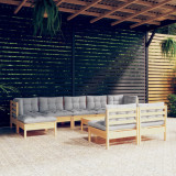 VidaXL Set mobilier grădină cu perne gri, 10 piese, lemn de pin