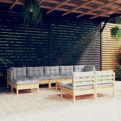 vidaXL Set mobilier de grădină cu perne gri 10 piese lemn masiv de pin foto