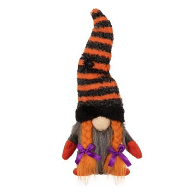 Figurină Gnome, Model Halloween, Cu Codițe Portocalii, Căciulă Neagră Cu Dungi Portocalii Cu Păianjen, &amp;Icirc;nălțime 33cm, Poliester foto