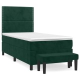 Cumpara ieftin Pat box spring cu saltea, verde inchis, 100x200 cm, catifea