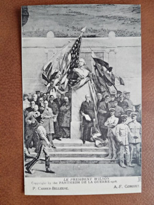 Carte postala, Le President Wilson, reproducere Pantheon de la Guerre - 1918 foto