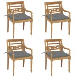 vidaXL Scaune Batavia cu perne, 4 buc., lemn masiv de tec 3073311