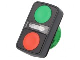 Comutator dublu 22mm roșu/verde IP66 plat