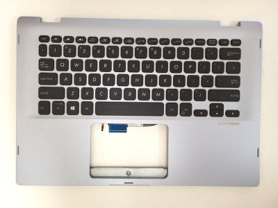 Carcasa superioara palmrest cu tastatura Laptop, Asus, VivoBook Flip 14 TP412F, TP412FA, TP412FAC, iluminata, argintie, layout US foto