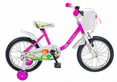 Bicicleta copii FIVE Tornadus 16 cadru otel culoare roz alb roti ajutatoare varsta 4 6 ani foto