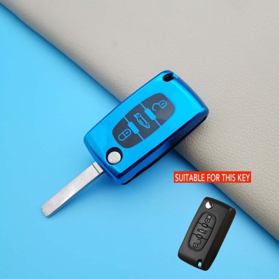 Husa TPU Cheie Briceag Peugeot 407, CITROEN C4,C5 , 3 Butoane Albastra AutoProtect KeyCars foto