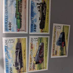 Rep Centrafricana - Timbre trenuri, locomotive, cai ferate, nestampilate, MNH