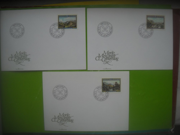 HOPCT PLIC S FDC 1239 SET 3 FDC PICTOR MORITZ MENZINGER 1982 LICHTENSTEIN