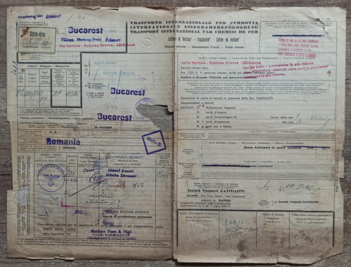 Scrisoare de trasura, transport international catre Romania, 1943