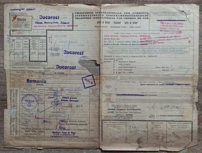 Scrisoare de trasura, transport international catre Romania, 1943