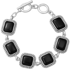Bratara 6 pietre Onix forma patrat, piatra &icirc;ncrederii, cristal natural reconstruit, incuietoare toggle reglabila